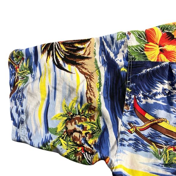Avanti Button 100% Silk Aloha Hawaii Islands Landscape Shirt Floral Print Sz L - Picture 9 of 16